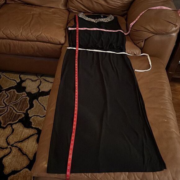 R & M Richards Black Dress Diamond Beaded Neck Maxi Side Zipper - Picture 13 of 14